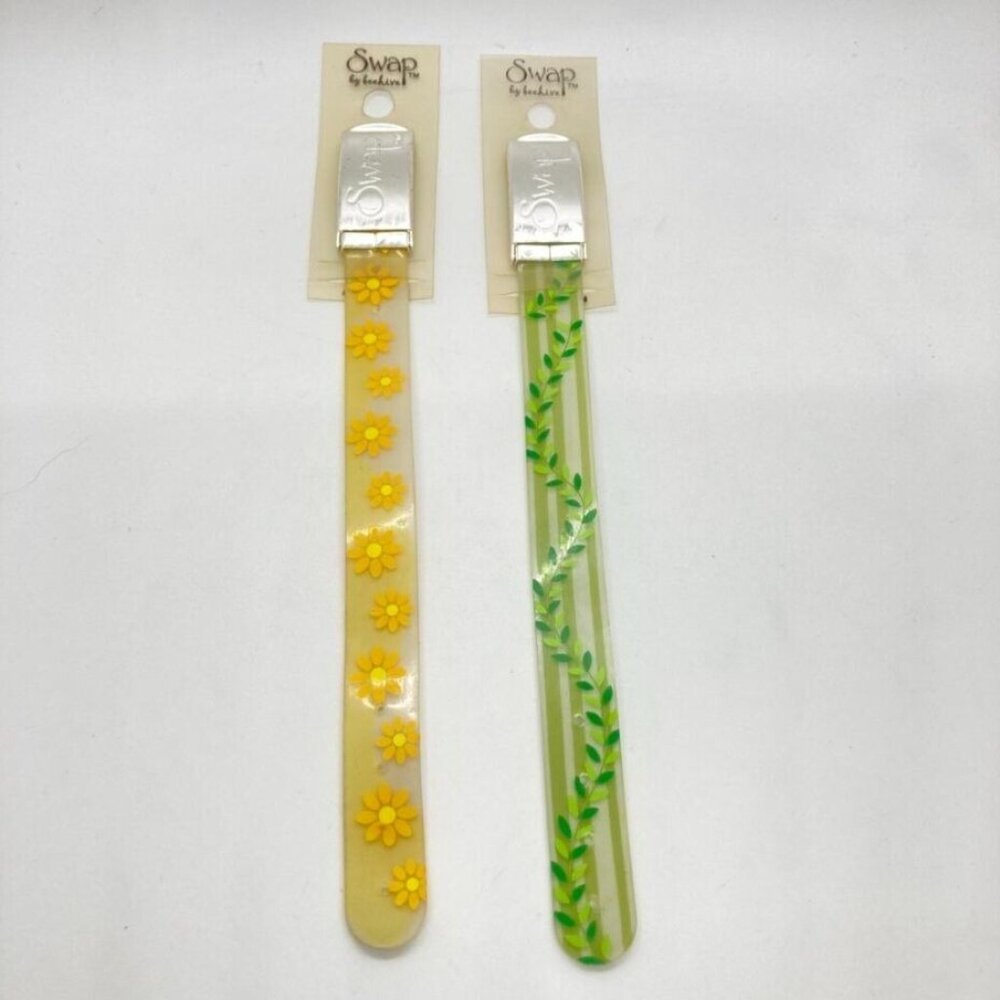 New Lot 2 Swap by‎ Beehive Belt Band Wrap Bracelet Y2K Green Yellow Silver Tone